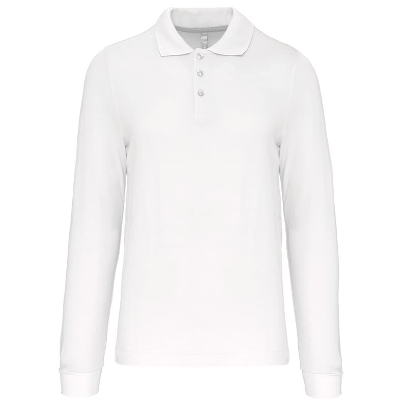 Polo Homme Manches Longues 100% Coton Blanc