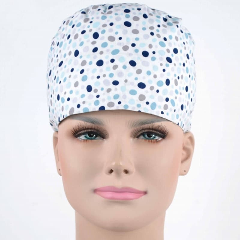 Calot Infirmiere Blanc motif Galets Bleu