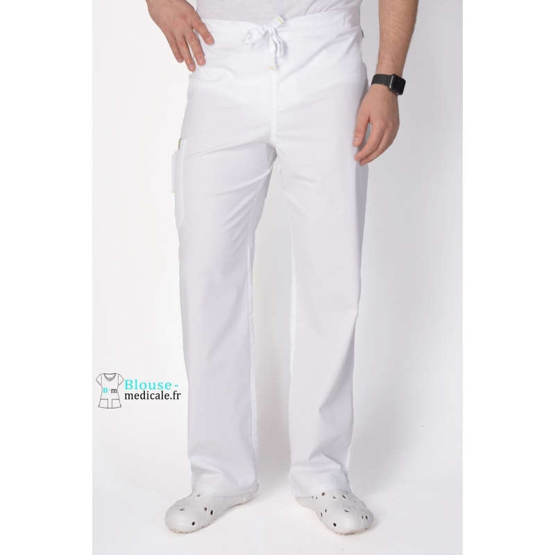 Pantalon Médical Homme Anti Tâches Code Happy Blanc 16001AB