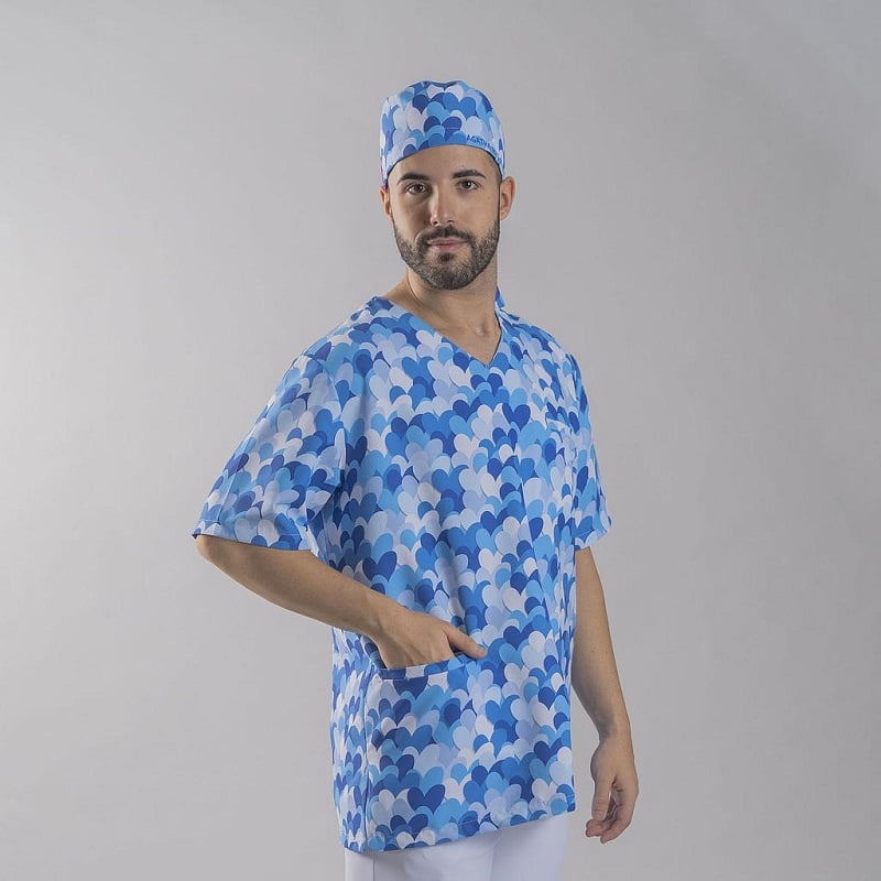 Tunique médicale unisexe imprimé coeurs bleu Agatha Gary's