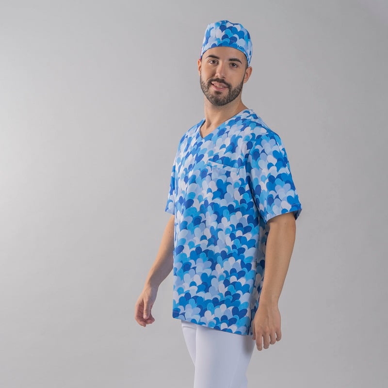 Tunique médicale unisexe imprimé coeurs bleu Agatha Gary's