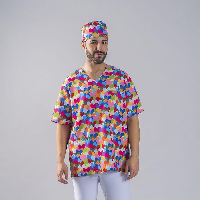 Tunique médicale unisexe motif coeurs multicolor Agatha Gary's