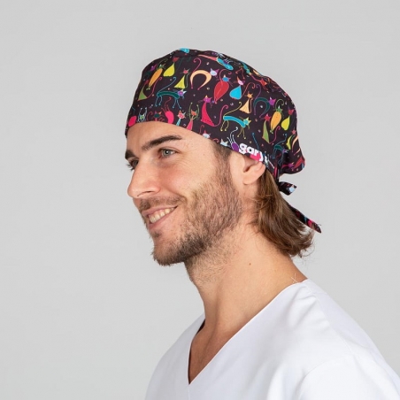 Calot vétérinaire à nouer imprimé Chat Multicolor Gary's