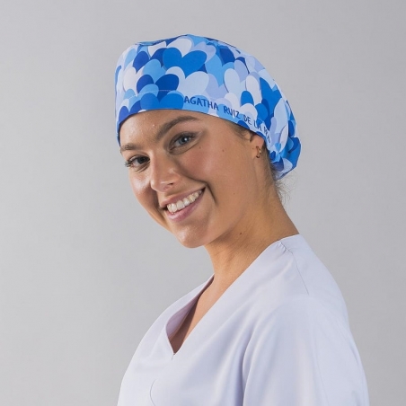Calot médical imprimé coeurs bleu Agatha Gary's