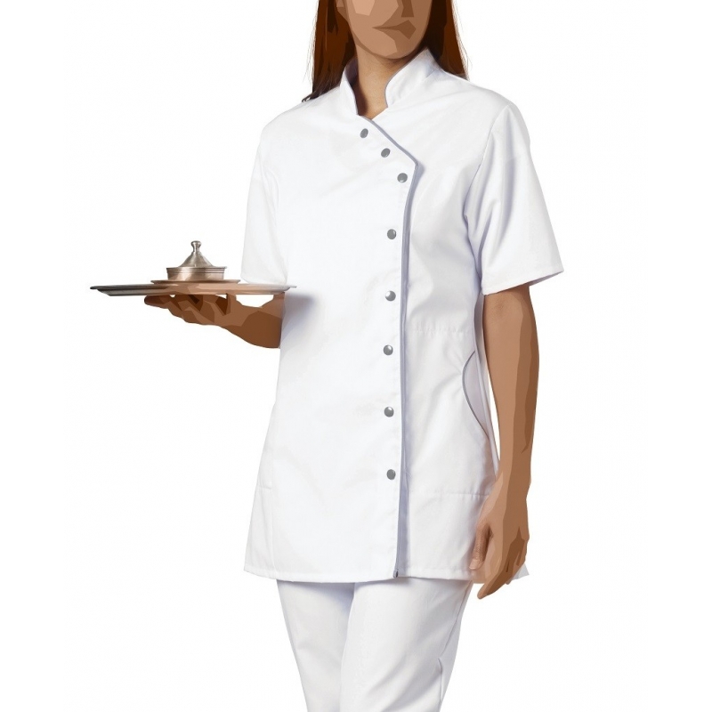 Blouse Medicale Asymétrique Femme Odile Blanc Gris