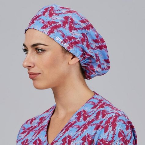 Calot de médecin élastiqué motif digital framboise Gary's