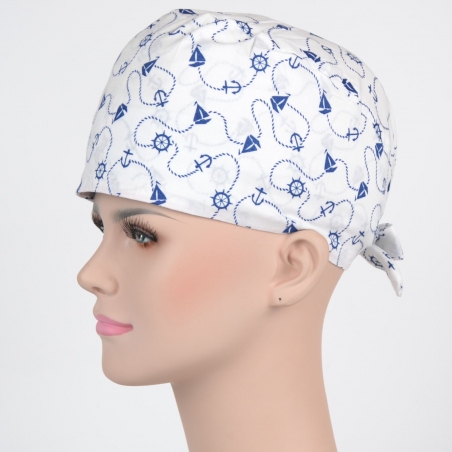 Calot Chirurgien Blanc Motif Ancre et Marine
