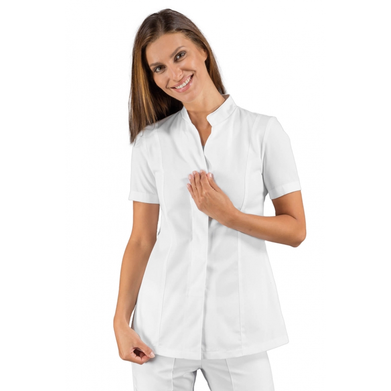 Blouse Femme Esthéticienne Hibiscus Blanc