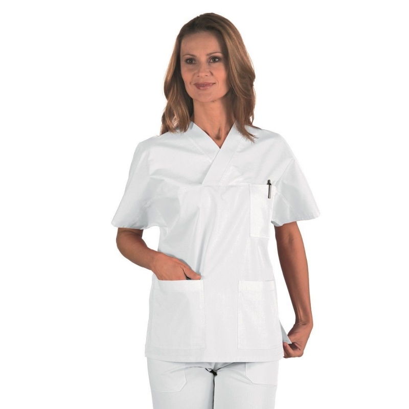 Casaque Médicale Unisexe Col V Polycoton Blanc