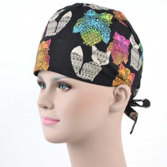 Calot Chirurgien Noir avec Animaux Azteque