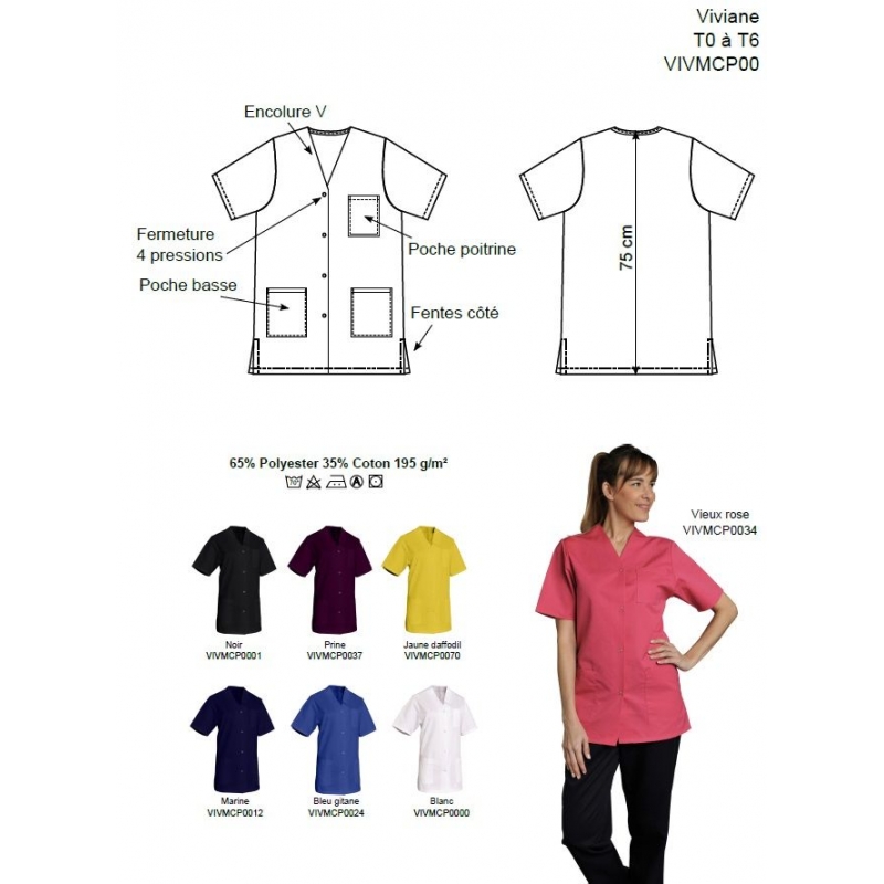 Blouse Medicale Femme à Pressions Viviane Blanc