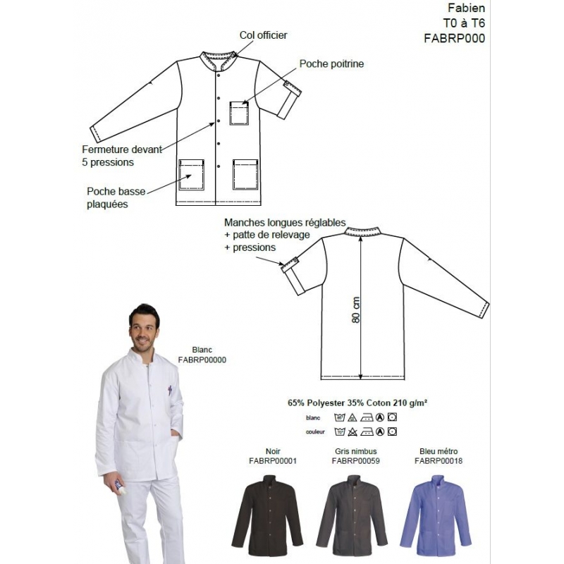 Blouse Médicale Homme Fabien Manches Longues Blanc