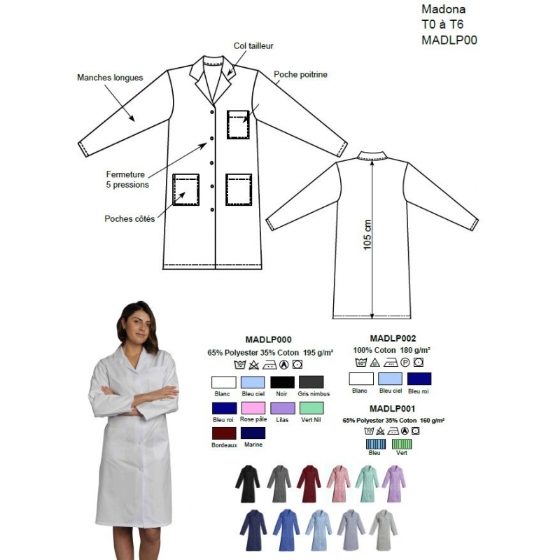 Blouse Medicale Longue Couleurs Madona
