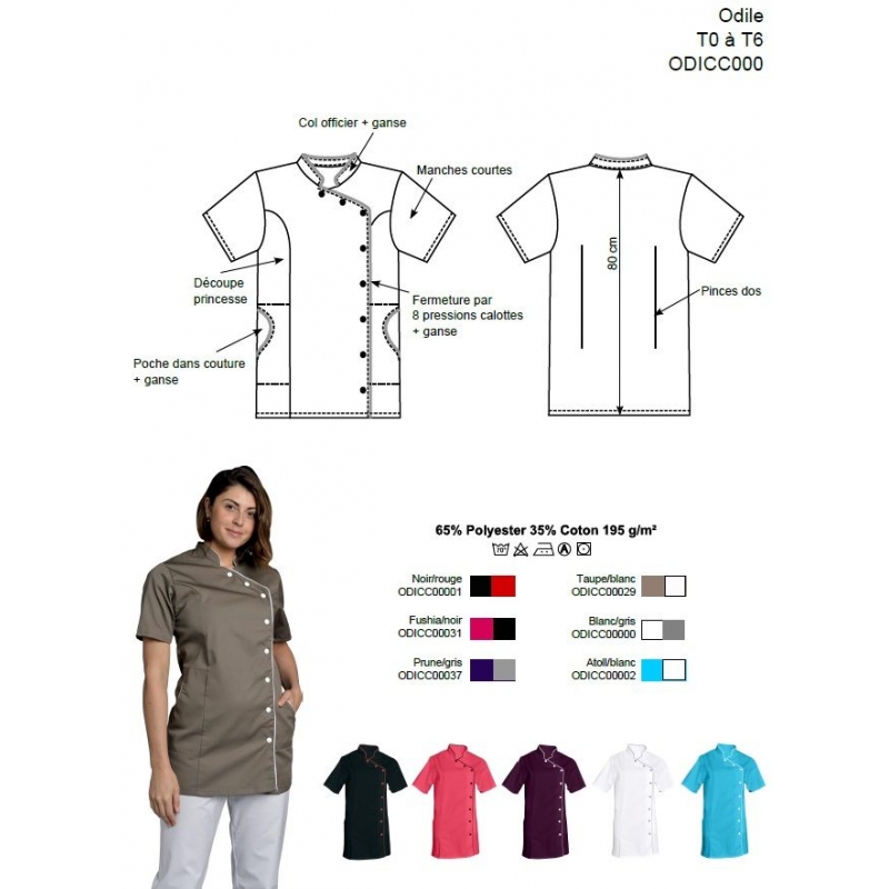 Blouse Esthéticienne Asymétrique Odile Blanc Gris
