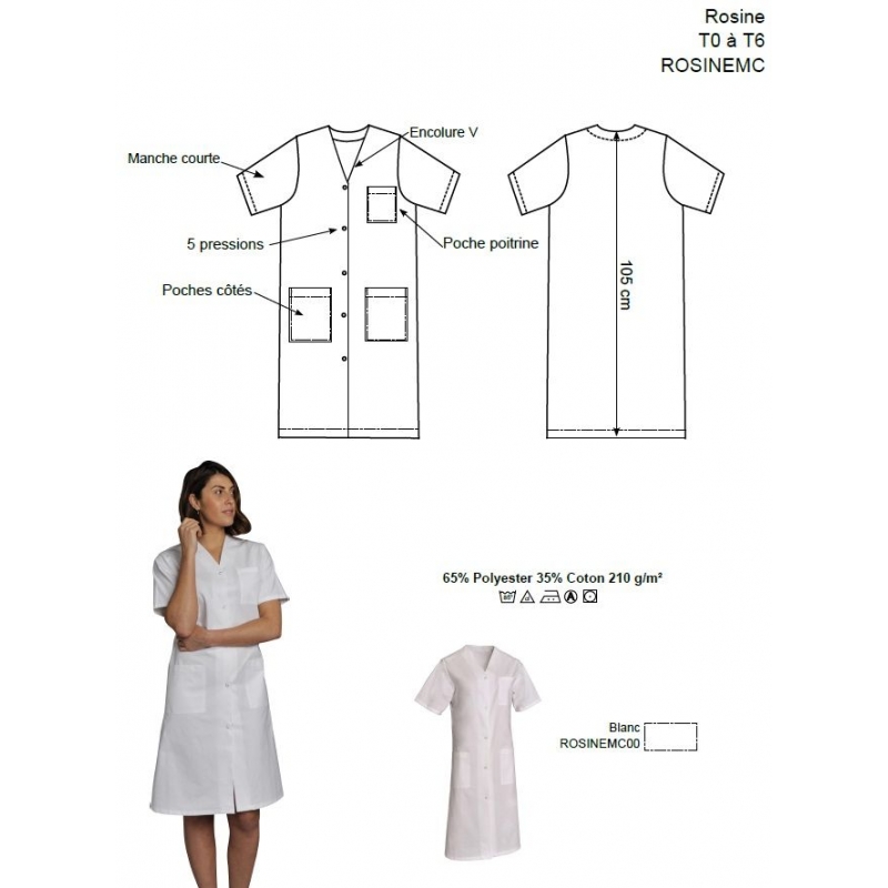 Blouse Médicale Manches Courtes Femme Rosine Blanc