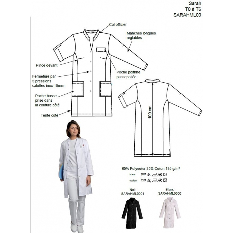 Blouse Femme Medicale Manche Longue Sarah Blanc