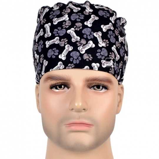 Calot Vétérinaire Noir motifs Os et Pattes