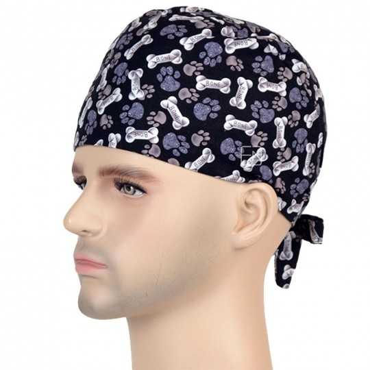 Calot Vétérinaire Noir motifs Os et Pattes