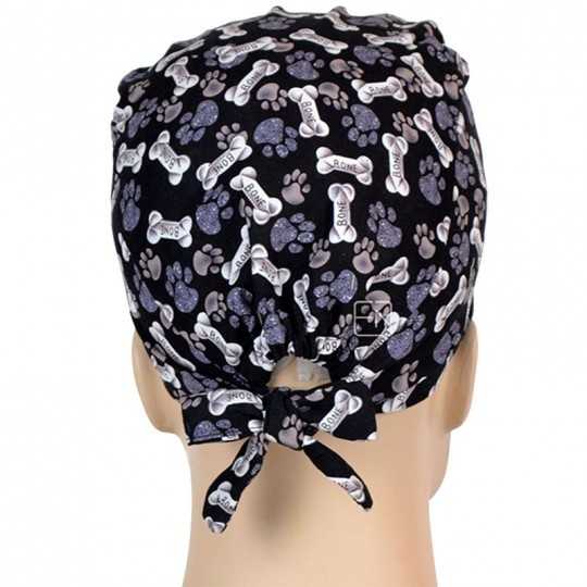 Calot Vétérinaire Noir motifs Os et Pattes