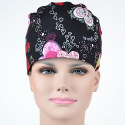 Calot Infirmière Noir Guirlandes de Coeurs