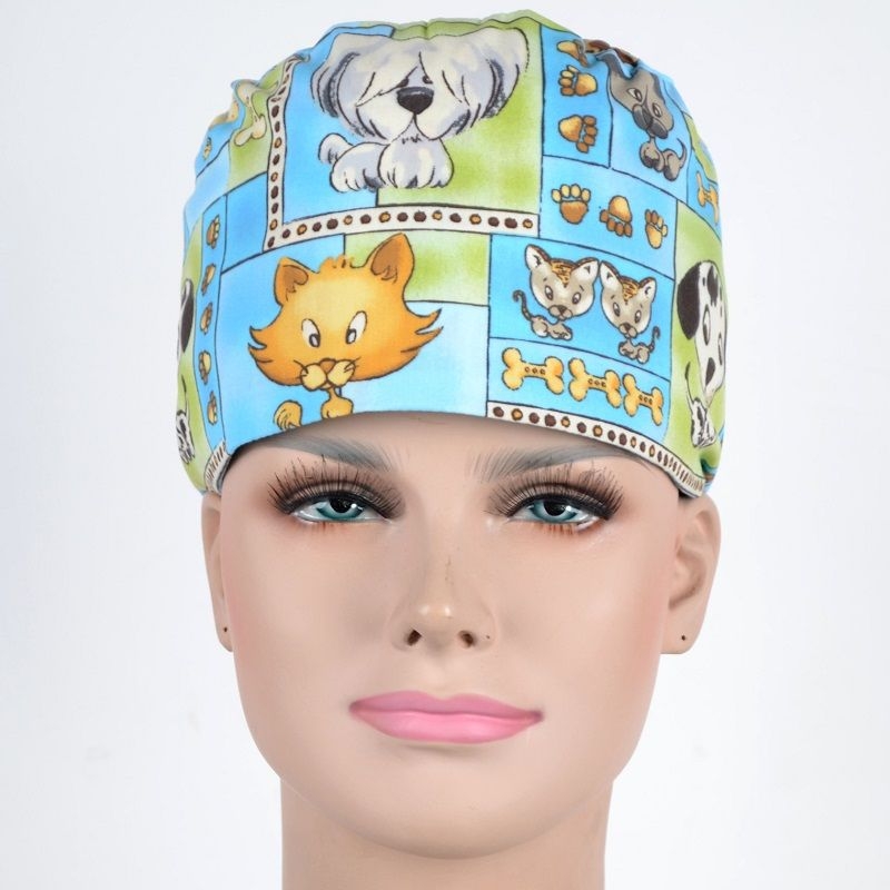 Calot Vétérinaire Bleu et Vert avec Chiens et Chats