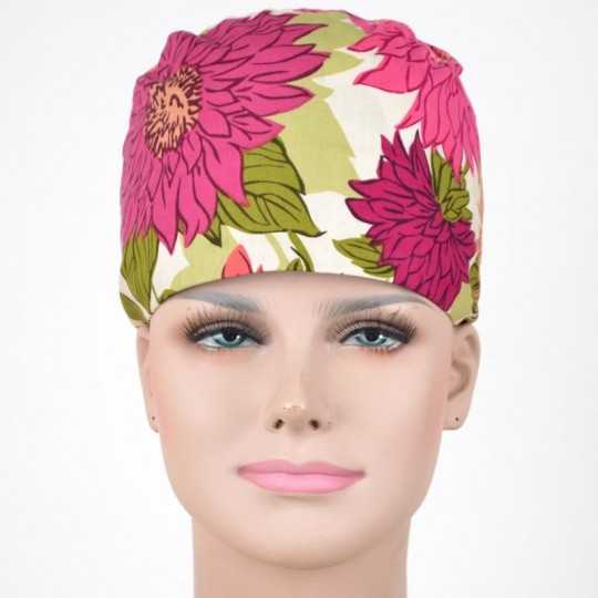 Calot Infirmière Beige motif Fleurs Automnales