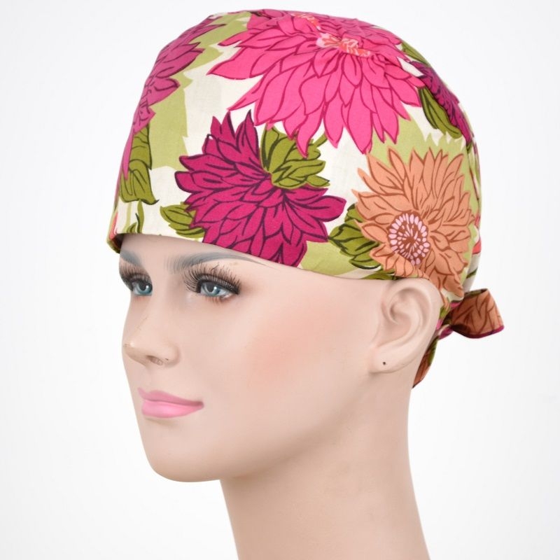 Calot Infirmière Beige motif Fleurs Automnales
