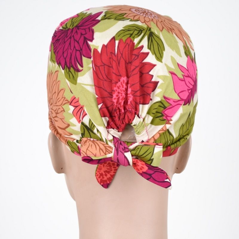 Calot Infirmière Beige motif Fleurs Automnales