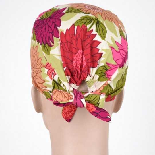 Calot Infirmière Beige motif Fleurs Automnales