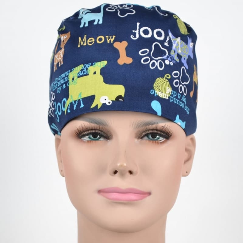 Calot Chirurgical Bleu Marine motif Chiens et Chats
