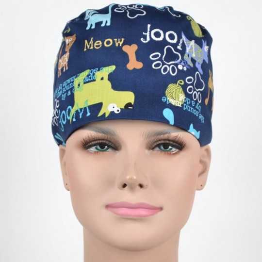 Calot Chirurgical Bleu Marine motif Chiens et Chats