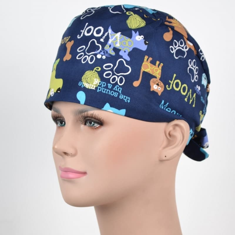 Calot Chirurgical Bleu Marine motif Chiens et Chats