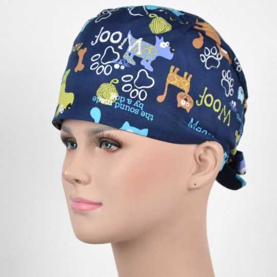 Calot Chirurgical Bleu Marine motif Chiens et Chats