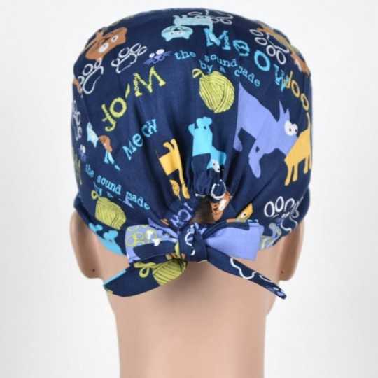 Calot Chirurgical Bleu Marine motif Chiens et Chats