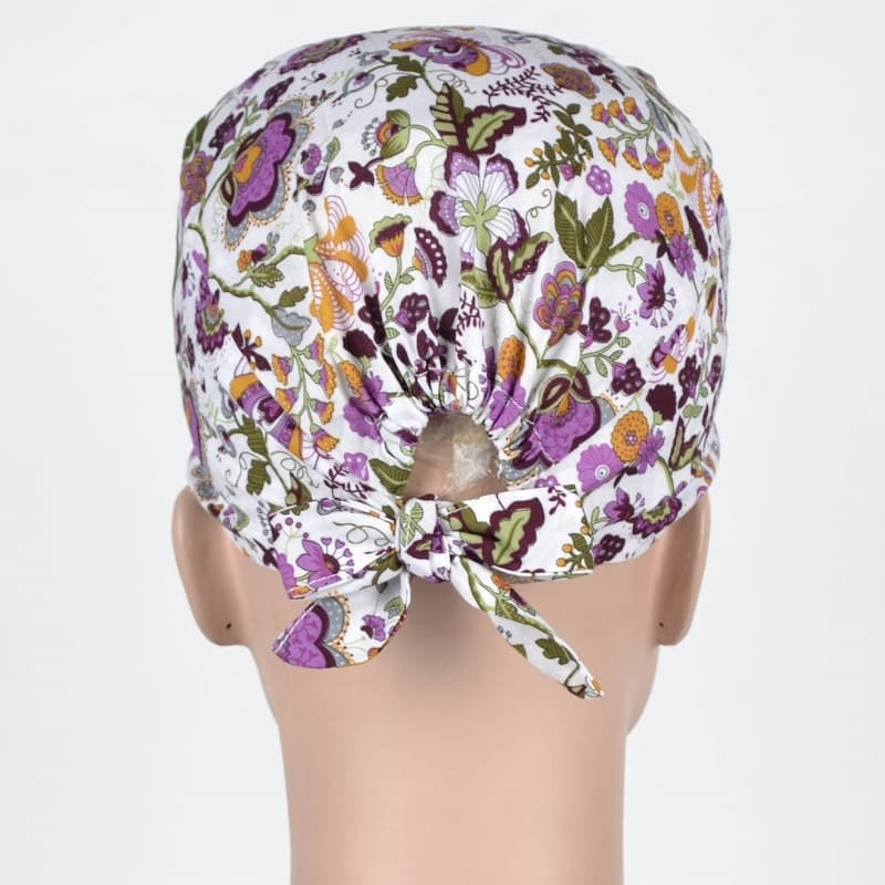 Calot Opératoire Blanc avec Fleurs Violettes
