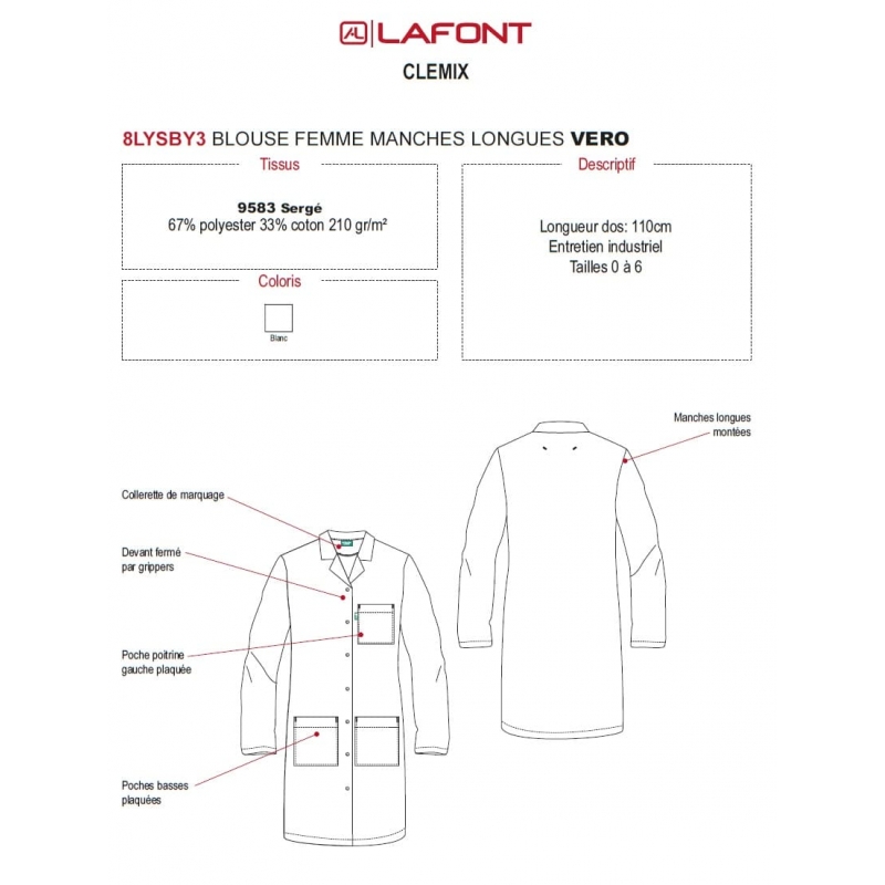 Blouse Médicale Femme Manches Longues Lafont Vero