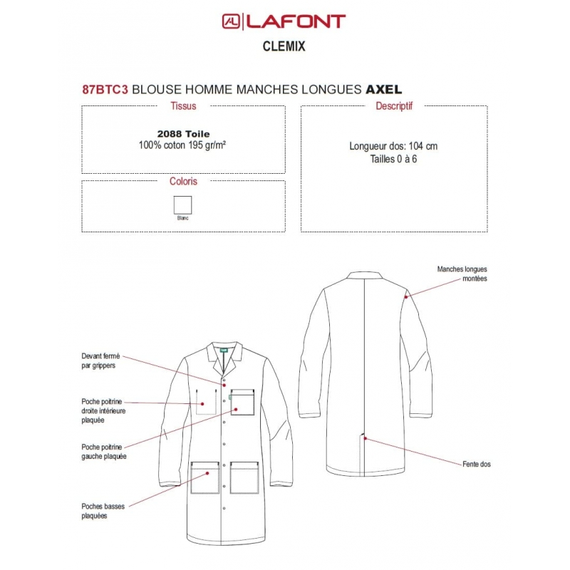 Blouse Blanche Medicale Homme Lafont Axel
