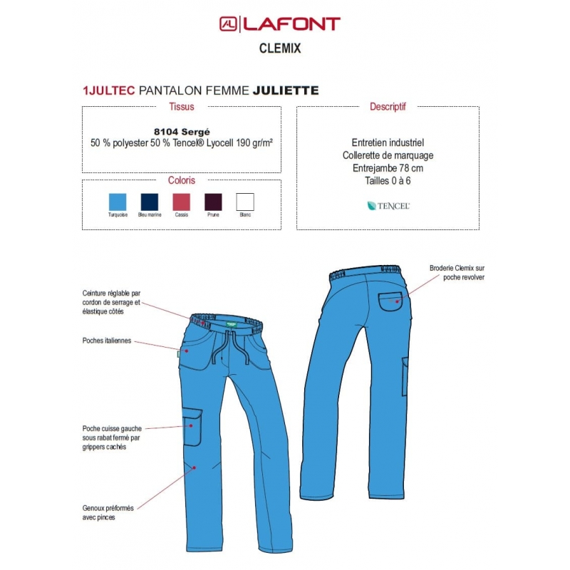Pantalon Medical Lafont Femme JULIETTE Turquoise
