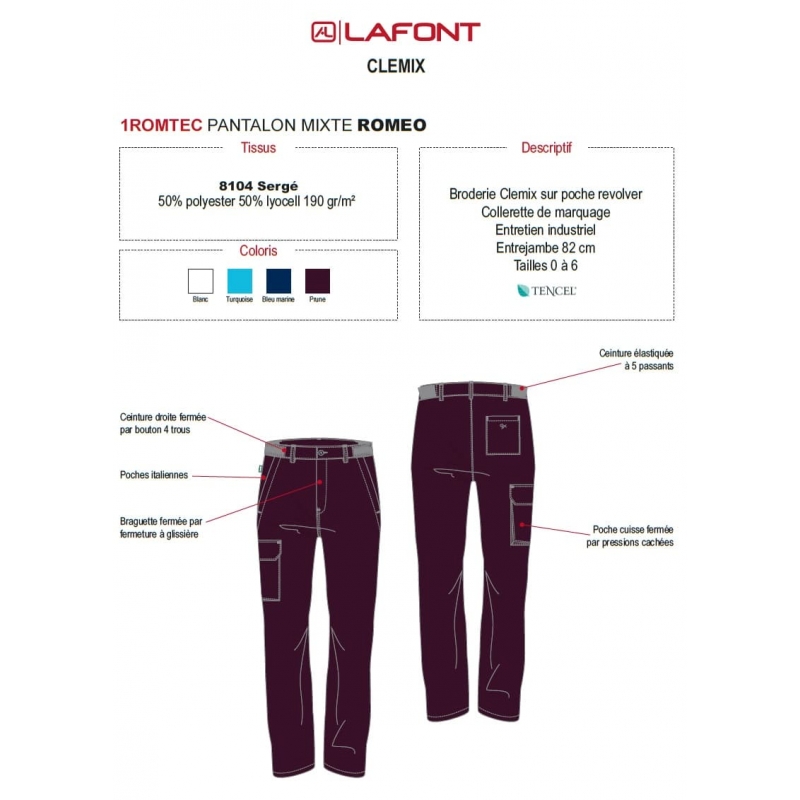Pantalon Medical Lafont Clemix 2.0 Homme ROMEO Prune