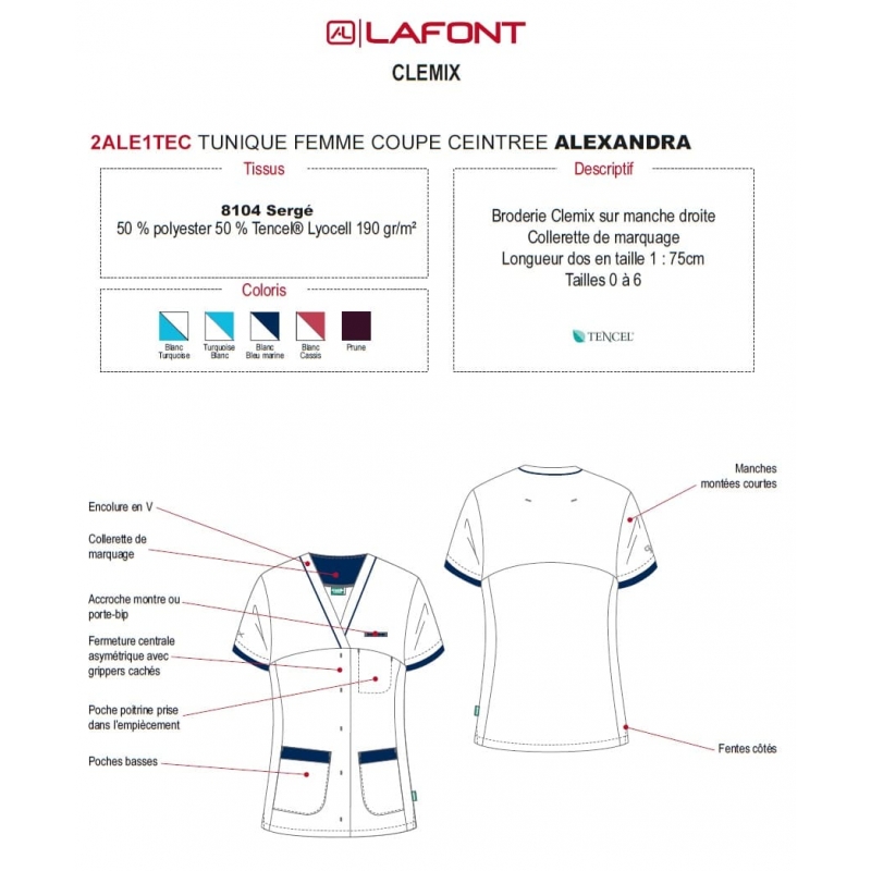 Tunique Medicale Lafont Clemix 2.0 Femme ALEXANDRA Blanc Marine