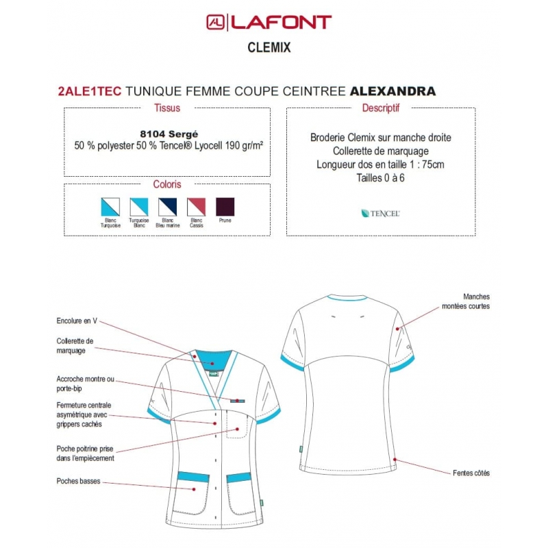 Tunique Medicale Lafont Clemix 2.0 Femme ALEXANDRA Blanc Turquoise