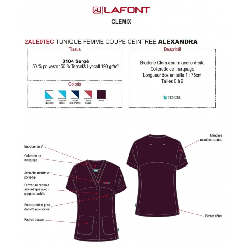 Tunique Medicale Lafont Clemix 2.0 Femme ALEXANDRA Prune