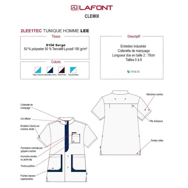 Tunique Lafont Clemix 2.0 Homme LEE Blanc Marine