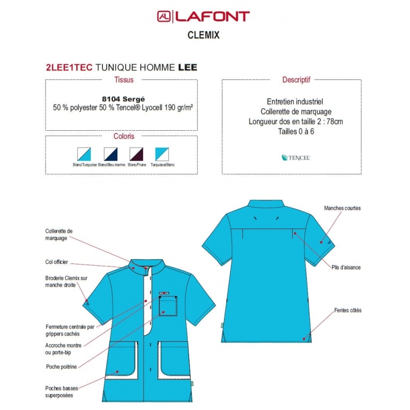 Tunique Lafont Clemix 2.0 Homme LEE Turquoise Blanc