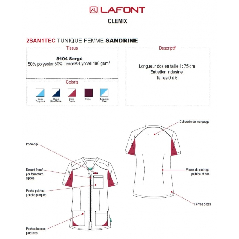 Tunique Médicale Femme Lafont Clemix 2.0 SANDRINE Blanc Cassis
