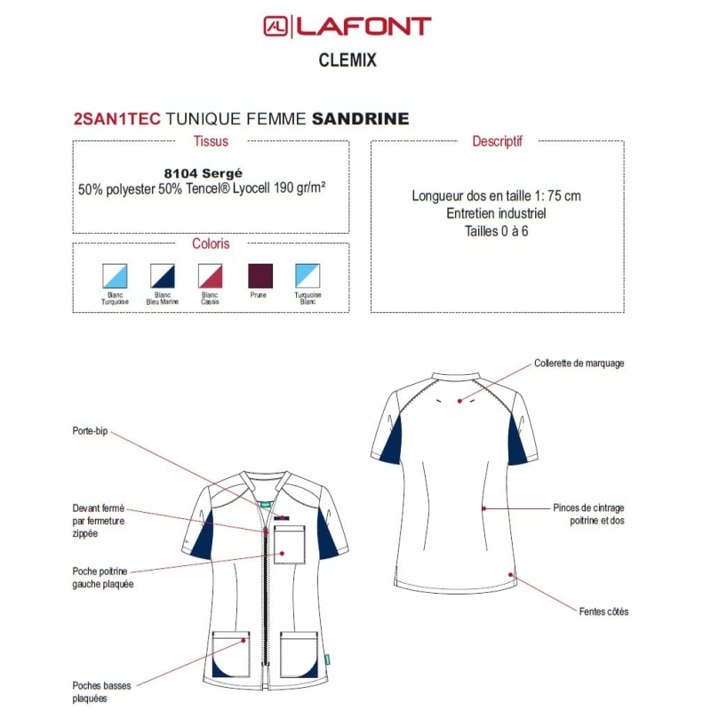 Tunique Medicale Femme Lafont Clemix 2.0 SANDRINE Blanc Marine