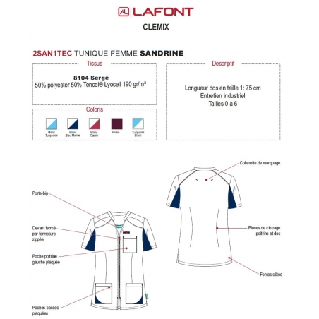 Tunique Medicale Femme Lafont Clemix 2.0 SANDRINE Blanc Marine