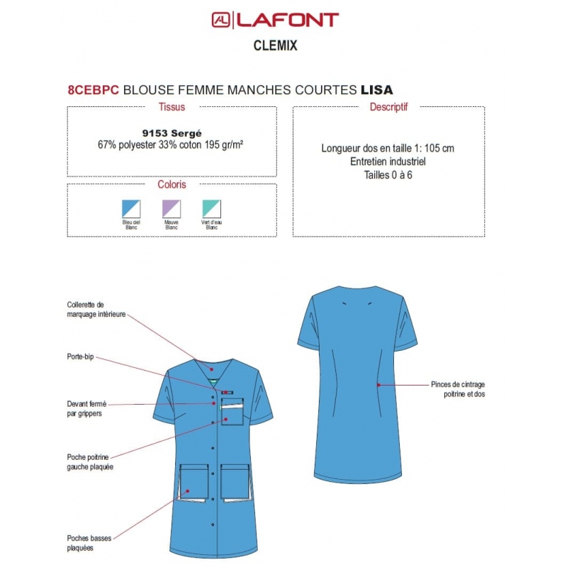Blouse Médicale Longue Femme Lafont Lisa Bleu Clair