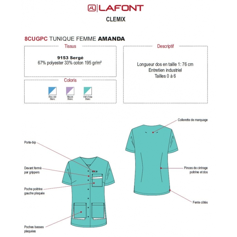 Blouse Médicale Courte Femme Lafont Amanda Vert d'Eau