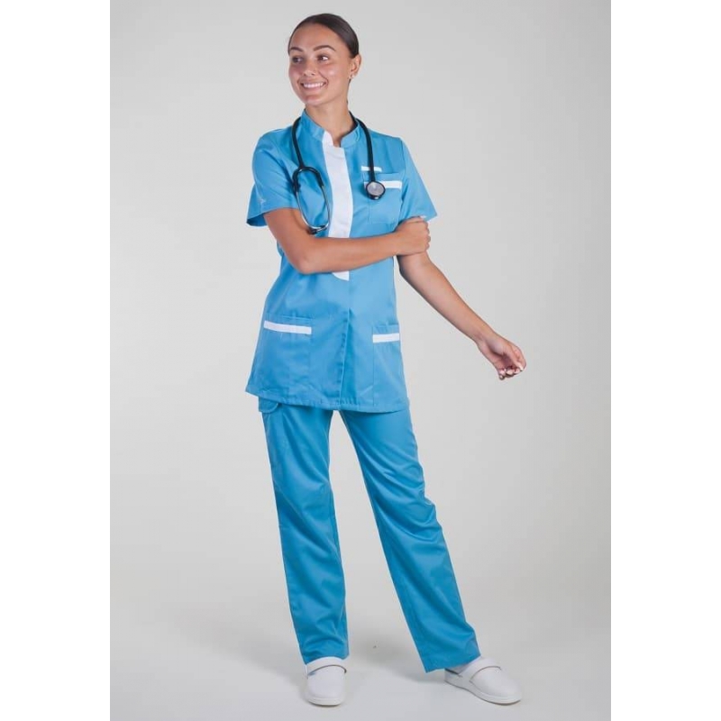 Tunique Medicale Lafont Clemix 2.0 Femme KIM Turquoise Blanc